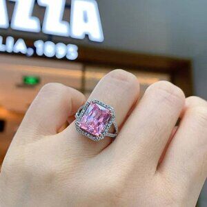 New American diamond with pink cushion stone S925 Sterling Faux Engagement Ring